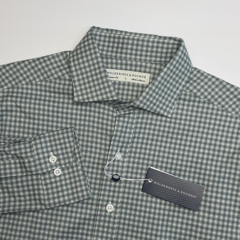 NEW Holderness & Bourne McColl Shirt Mens Large Ivy Green Long Sleeve Stretch
